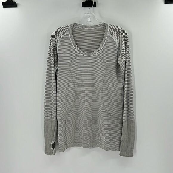 Lululemon Women's Scoop Neck Swiftly Tech Long Sleeve Top - Black/White - 10 - Picture 1 of 6